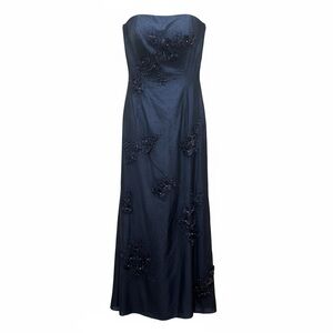 Jovani Navy Strapless Dress with Floral Details